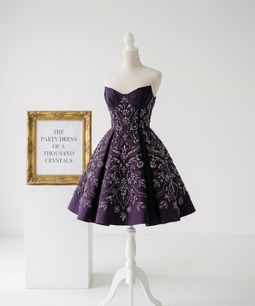 Purple Embroidered Party Dress